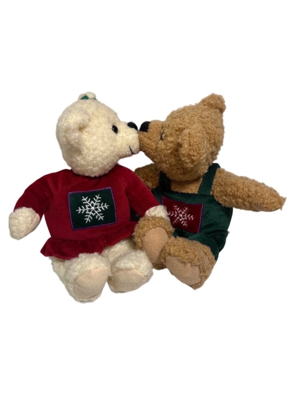 2 Hallmark Kiss Kiss Mistletoe Bears Magnetic Noses 9" Christmas Plush